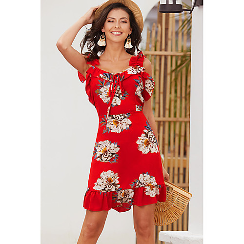 Жен. Уличный стиль Элегантный стиль Оболочка Платье - Цветочный принт, С принтом Выше колена