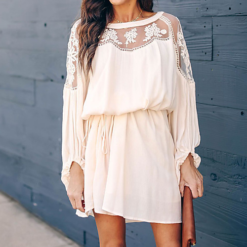 

Жен. Уличный стиль Шифон Платье - Однотонный, Кружева До колена