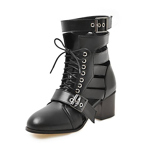 

Жен. Полиуретан Весна лето Милая Ботинки Блочная пятка Круглый носок Черный / Коричневый