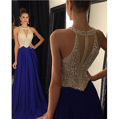

A-Line Jewel Neck Sweep / Brush Train Chiffon Sparkle & Shine / Elegant Formal Evening Dress with Beading / Sequin 2020
