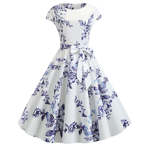 

Жен. Винтаж Оболочка Платье - Цветочный принт, С принтом До колена