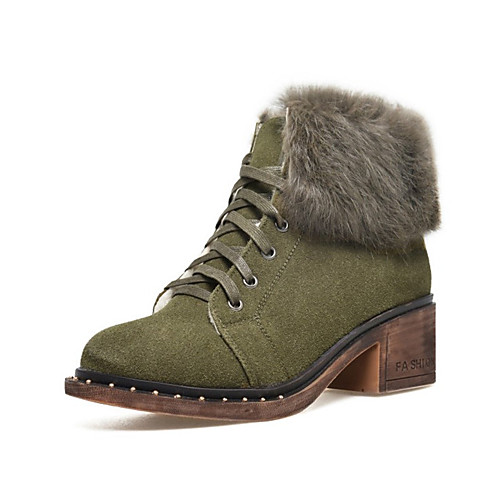 

Жен. Ботинки Fashion Boots Блочная пятка Круглый носок Замша Ботинки На каждый день Зима Черный / Коричневый / Зеленый