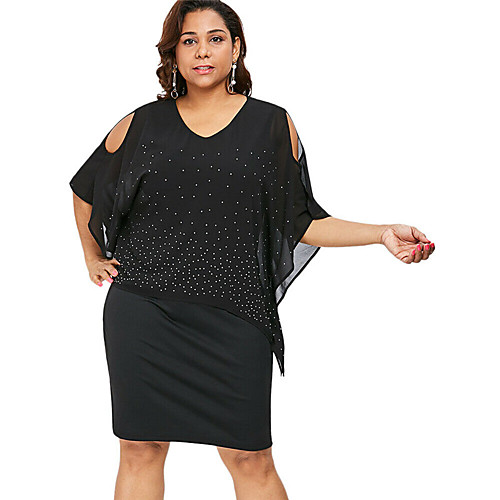 

Жен. Элегантный стиль Туника Платье - Однотонный, Аппликация С разрезами Пэчворк Выше колена