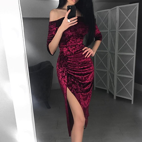 

Жен. Классический Облегающий силуэт Платье - Однотонный, С разрезами Ассиметричное