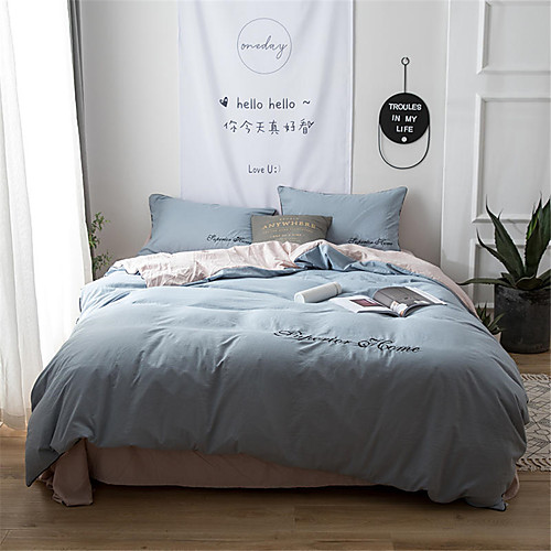

Пододеяльник наборы Однотонный Полиэстер / Хлопок Вышивка 4 предметаBedding Sets