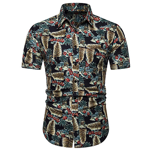 

Муж. С принтом Рубашка Классический Цветочный принт Зеленый US36