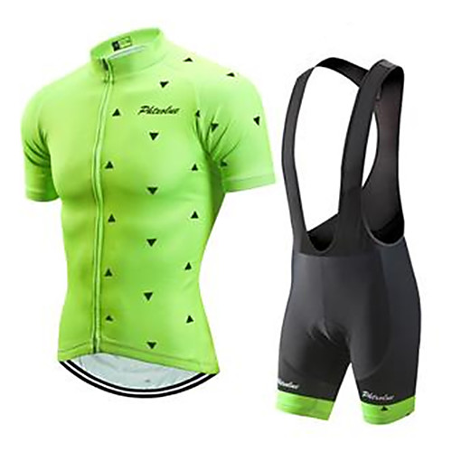 

Men's Short Sleeve Cycling Jersey with Bib Shorts Black / Green Geometic Bike Clothing Suit Breathable Quick Dry Ultraviolet Resistant Sports Geometic Mountain Bike MTB Road Bike Cycling Clothing
