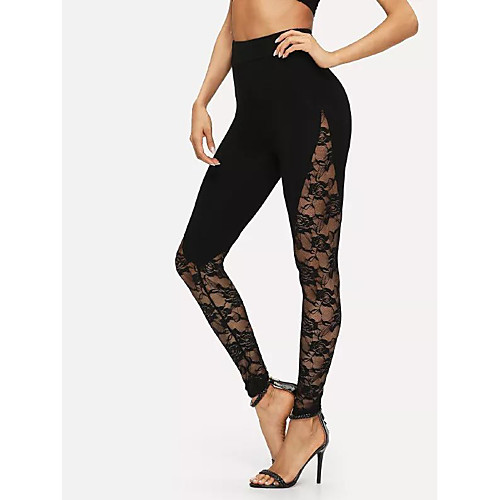 

Жен. Классический / Уличный стиль Штаны Брюки - Однотонный Кружева / Пэчворк Черный M L XL