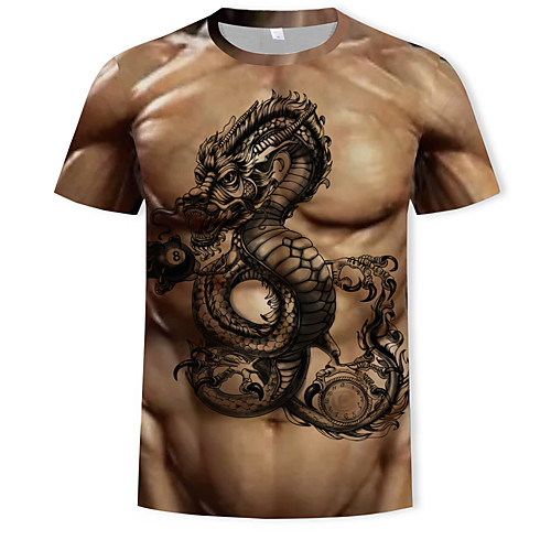 

Men's 3D Animal Dragon Print T-shirt Sexy Rock Club Gym Khaki