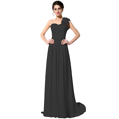 

A-Line One Shoulder Sweep / Brush Train Chiffon Bridesmaid Dress with Ruching