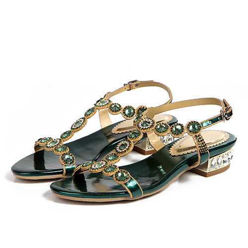 

Жен. Микроволокно Лето Сандалии На низком каблуке Открытый мыс Стразы Лиловый / Серебряный / Зеленый