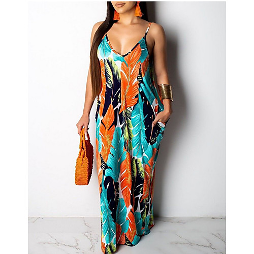 

Жен. Изысканный С летящей юбкой Платье - Цветочный принт, С принтом Макси