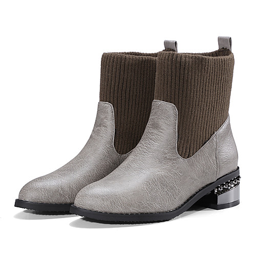 

Жен. Ботинки Fashion Boots На толстом каблуке Круглый носок Полиуретан Ботинки Английский / Минимализм Наступила зима Черный / Серый / Для вечеринки / ужина