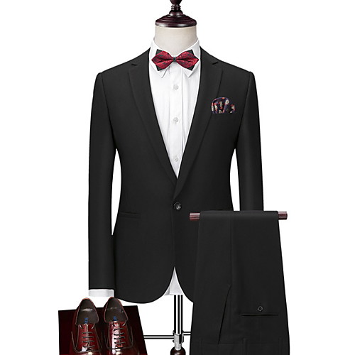 

Муж. Костюмы, Однотонный Рубашечный воротник Полиэстер Черный XL / XXL / XXXL