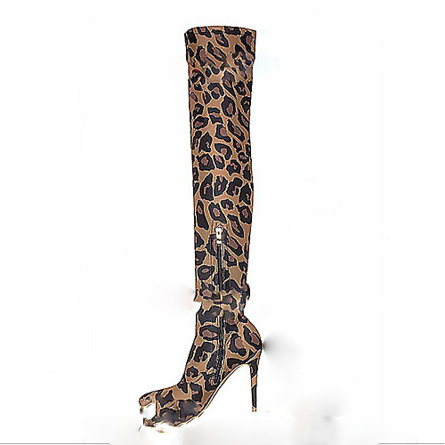 

Жен. Полиэстер Весна Ботинки На шпильке Заостренный носок Сапоги выше колена Цвет-леопард