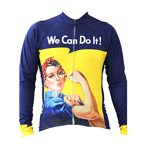 

21Grams Retro Rosie the Riveter Women's Long Sleeve Cycling Jersey - Blue Bike Top UV Resistant Breathable Moisture Wicking Sports Winter Fleece Terylene Mountain Bike MTB Road Bike Cycling Clothing