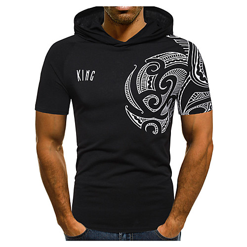 

Men's Graphic Tribal Print T-shirt - Cotton Basic Street chic Daily Casual Hooded Wine / Army Green / Dark Gray / Black / Short Sleeve