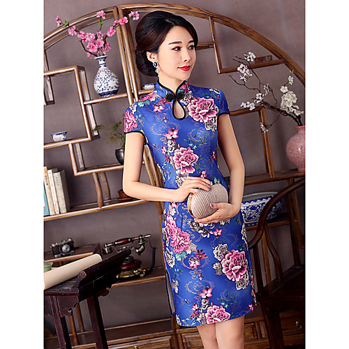 

Adults Women's Chinese Style Chinese Style Cheongsam Qipao For Party & Evening Club Uniforms 100% Polyester Above Knee Dress Cheongsam