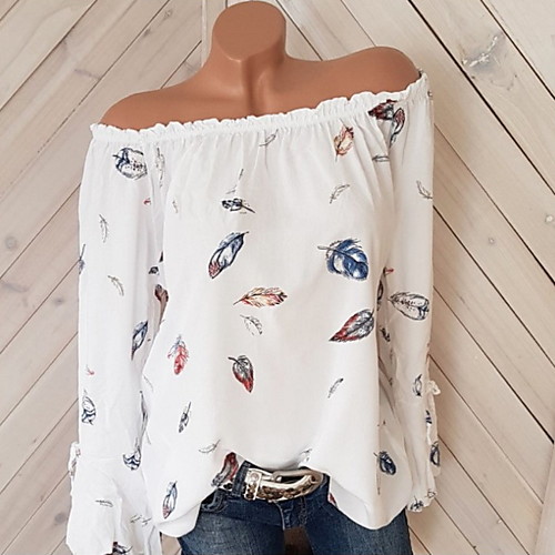 

Жен. С принтом Рубашка Классический Геометрический принт Белый US16