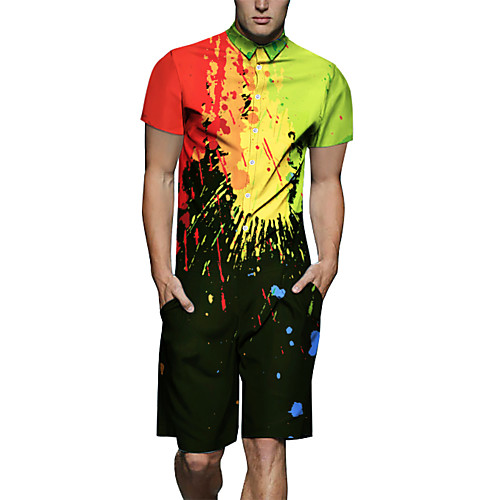 

Муж. Классический Цвет радуги Комбинезоны, Контрастных цветов / Радужный / Абстракция Пэчворк / С принтом XL XXL XXXL