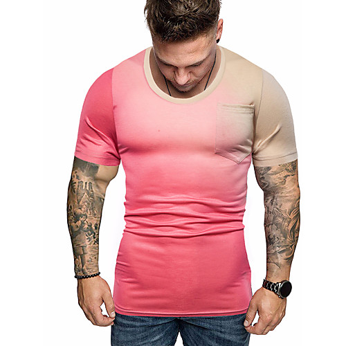 

Men's Daily Work Basic / Elegant T-shirt - Geometric / Solid Colored Blushing Pink