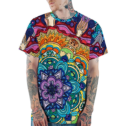 

Муж. С принтом Футболка Классический / Уличный стиль Геометрический принт / 3D Цвет радуги XL