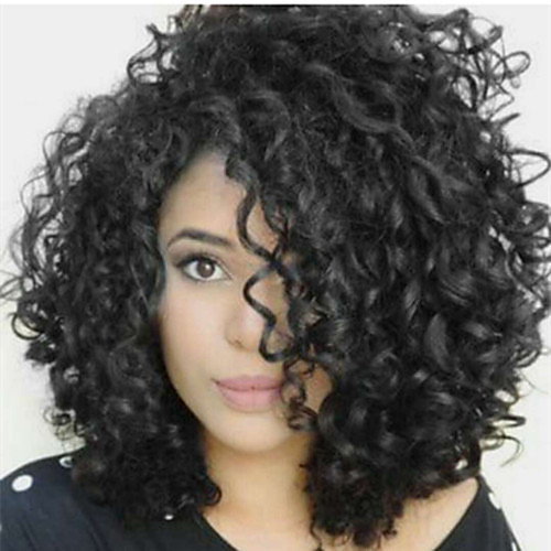 

Human Hair Lace Front Wig Side Part style Brazilian Hair Kinky Curly Black Wig 130% Density Women Women's Short Others Clytie