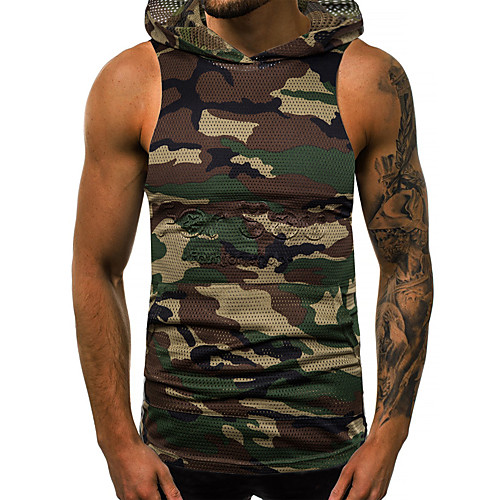 

Men's Daily Work Basic / Elegant EU / US Size Tank Top - Solid Colored / Camo / Camouflage Hooded Army Green / Short Sleeve