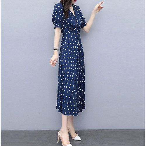 

Жен. Классический Футболка Платье - Горошек, Пэчворк До колена