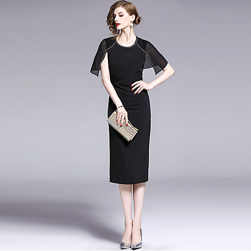 

Жен. Изысканный Оболочка Платье - Однотонный, Пэчворк Средней длины