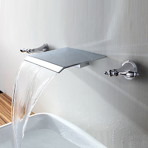 

Ванная раковина кран - Водопад Хром На стену Две ручки три отверстияBath Taps