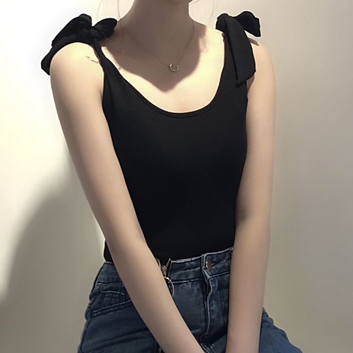

Жен. Бант Bodysuit Богемный Однотонный Черный US6