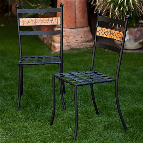 

набор из 2 - металлические стулья для бистро на открытом воздухе из черного железа с терракотовой спинкой