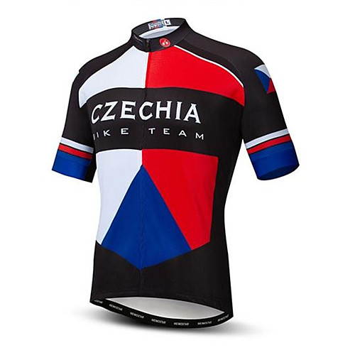

21Grams Czechia National Flag Men's Short Sleeve Cycling Jersey - Red / White Bike Top UV Resistant Breathable Moisture Wicking Sports Terylene Mountain Bike MTB Road Bike Cycling Clothing Apparel