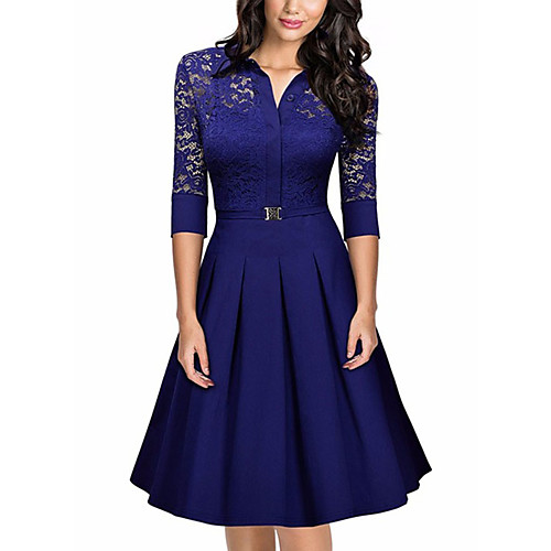 

Жен. Классический А-силуэт Облегающий силуэт Оболочка Платье - Однотонный До колена