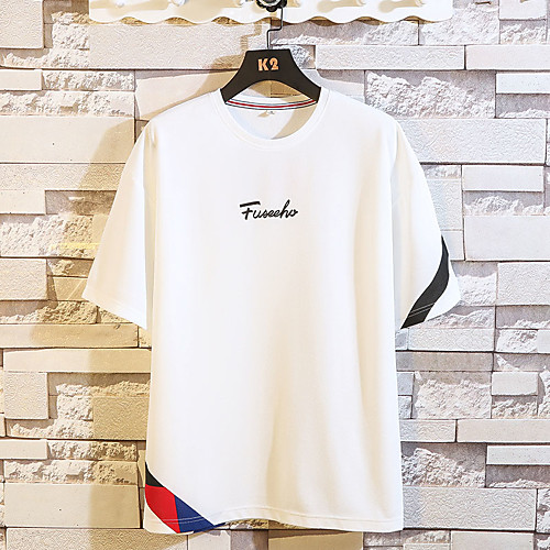 

Муж. С принтом Футболка Классический / Уличный стиль Геометрический принт / Контрастных цветов / Буквы Черный XL