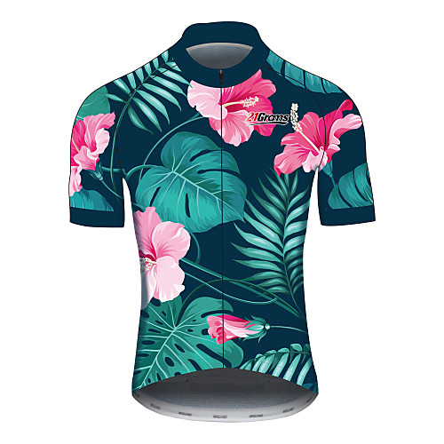 

21Grams Floral Botanical Hawaii Men's Short Sleeve Cycling Jersey - Dark Green Bike Jersey Top Breathable Moisture Wicking Quick Dry Sports 100% Polyester Mountain Bike MTB Road Bike Cycling Clothing