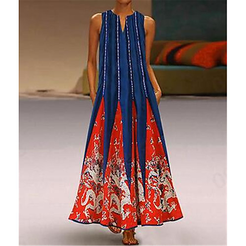 

Women's Plus Size Maxi Tunic Dress - Sleeveless Print Print Spring & Summer V Neck Casual Holiday Vacation 2020 White Black Blue Red Green S M L XL XXL XXXL XXXXL XXXXXL