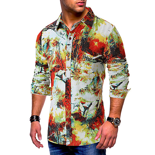 

Муж. С принтом Рубашка Классический / Шинуазери (китайский стиль) Графика Синий US38