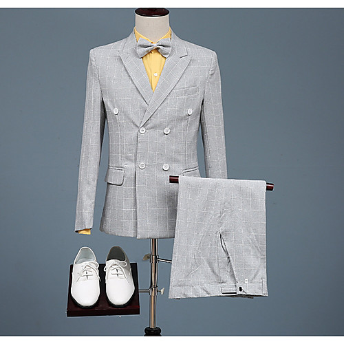 

Муж. Костюмы, Гусиная лапка Рубашечный воротник Полиэстер Розовый / Светло-серый XL / XXL / XXXL