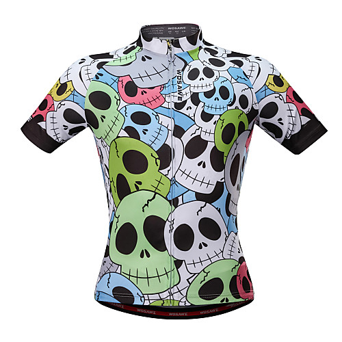 

WOSAWE Men's Short Sleeve Cycling Jersey Mesh Green Skull Bike Jersey Mountain Bike MTB Road Bike Cycling Moisture Wicking Reflective Strips Back Pocket Sports Clothing Apparel / Stretchy