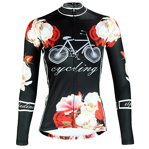 

ILPALADINO Women's Long Sleeve Cycling Jersey Black Floral Botanical Bike Top Mountain Bike MTB Road Bike Cycling Breathable Quick Dry Ultraviolet Resistant Sports Winter Elastane Clothing Apparel