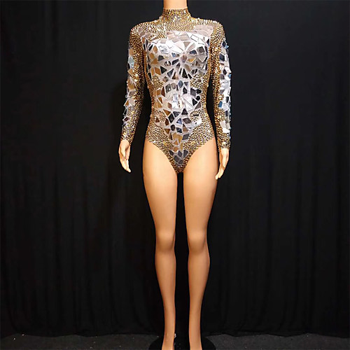 

Exotic Dancewear Rhinestone Bodysuit / Nightclub Jumpsuits / Club Costume Women's Performance Spandex Crystals / Rhinestones / Paillette Long Sleeve Leotard / Onesie