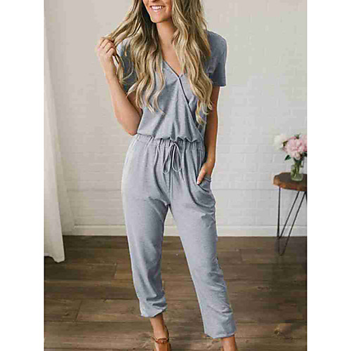 

Жен. Уличный стиль Черный Серый Комбинезоны, Однотонный Кулиска M L XL