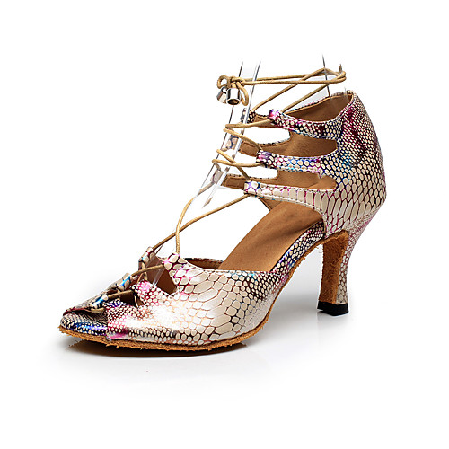 

Жен. Искусственная кожа Обувь для латины В горошек На каблуках Каблук ""Клеш"" Персонализируемая Цвет радуги