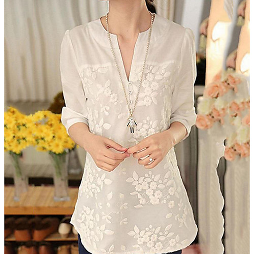 

Жен. Кружева Рубашка Однотонный Белый US4