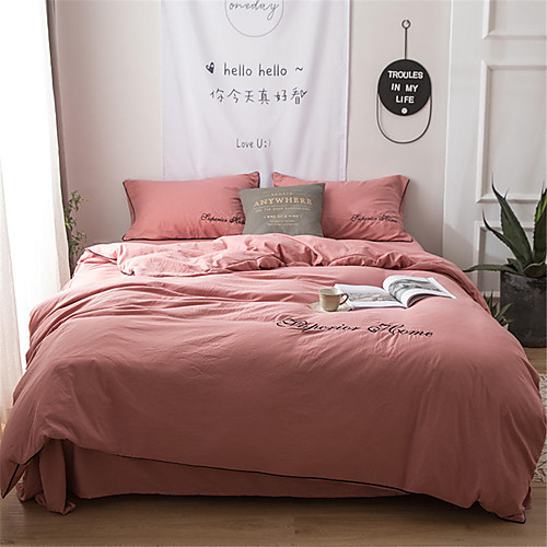 

Пододеяльник наборы Однотонный Полиэстер / Хлопок Вышивка 4 предметаBedding Sets