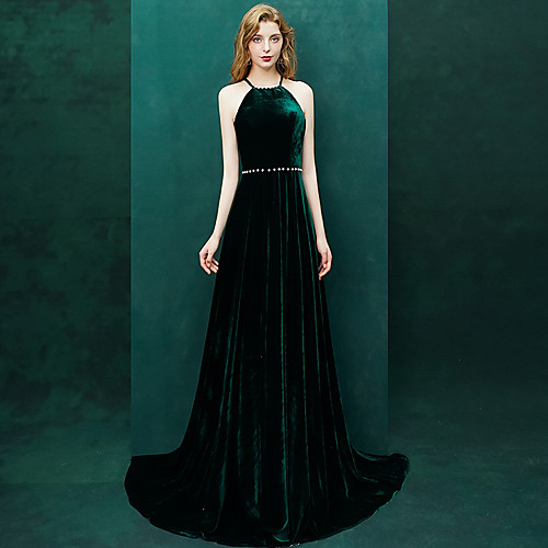 

А-силуэт Хальтер С коротким шлейфом Полиэстер Открытая спина Торжественное мероприятие Платье с Бусины от LAN TING Express