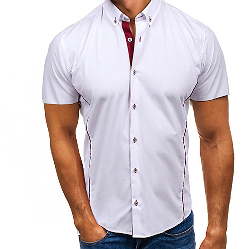 

Men's Casual / Daily Street chic Cotton Shirt - Solid Colored White / Short Sleeve