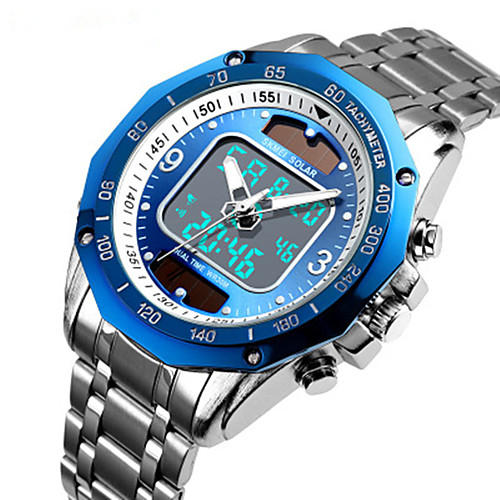 

Men's Steel Band Watches Quartz Sporty Stainless Steel Black / Silver 30 m Water Resistant / Waterproof Calendar / date / day Chronograph Analog - Digital Outdoor Fashion - Black Silver Blue Two